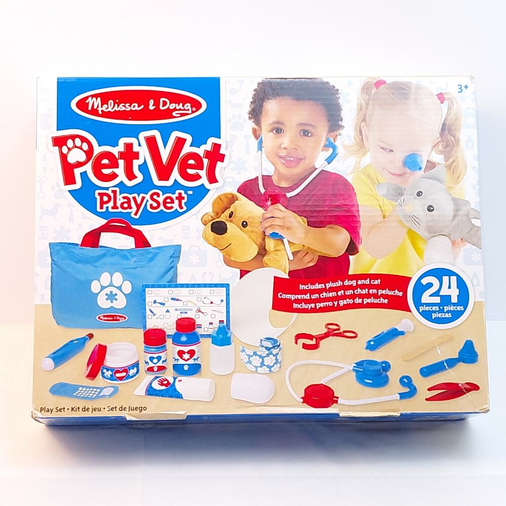 Melissa & Doug Examine Treat Pet Vet Play Set, 24 pc Animal Dr Playset NWT